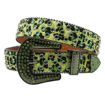 Leopard Women's Jeans Rhinestone Large Size Belt Men's Belt Western Denim Shiny Design Leather HipHop Punk Rock Y2K Style Belt
