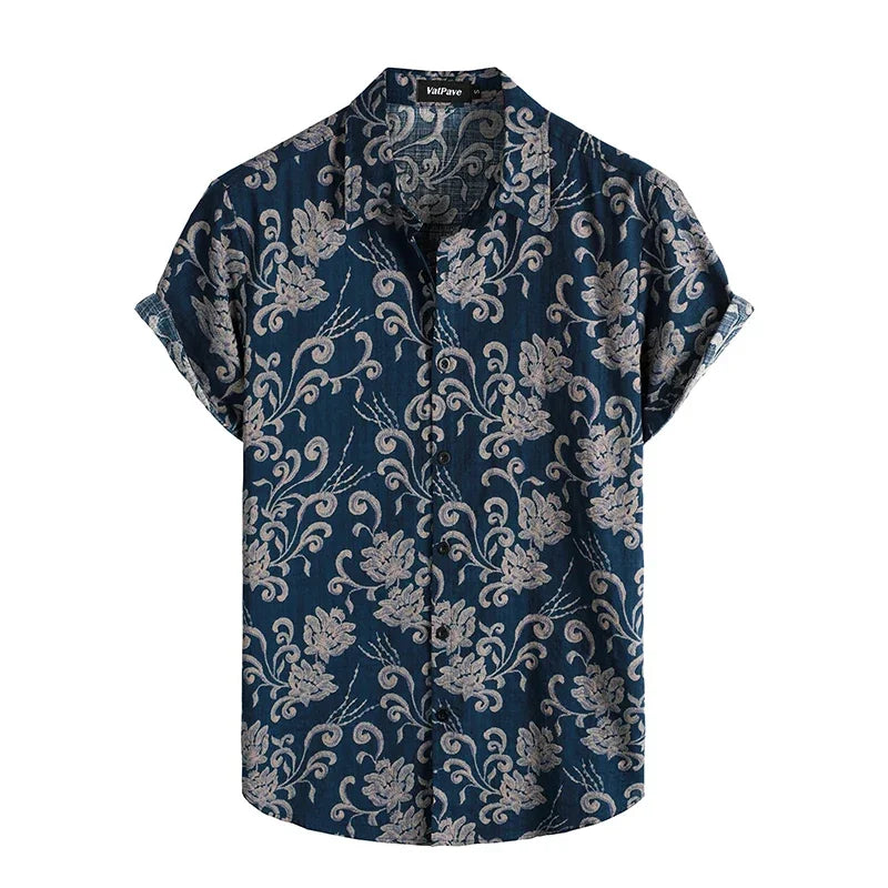 Summer Men's Casual Hawaiian Floral 3D Full-Print Button Shirt Short Sleeve - Tropical Beach Men's Quick-Drying Breathable Top