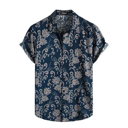 Summer Men's Casual Hawaiian Floral 3D Full-Print Button Shirt Short Sleeve - Tropical Beach Men's Quick-Drying Breathable Top