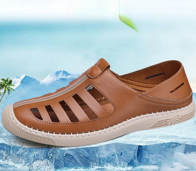 New Summer Genuine Leather Roman Men's Sandals Business Casual Shoes Outdoor Beach Wading Slippers Men's Shoes Big Size 38-48