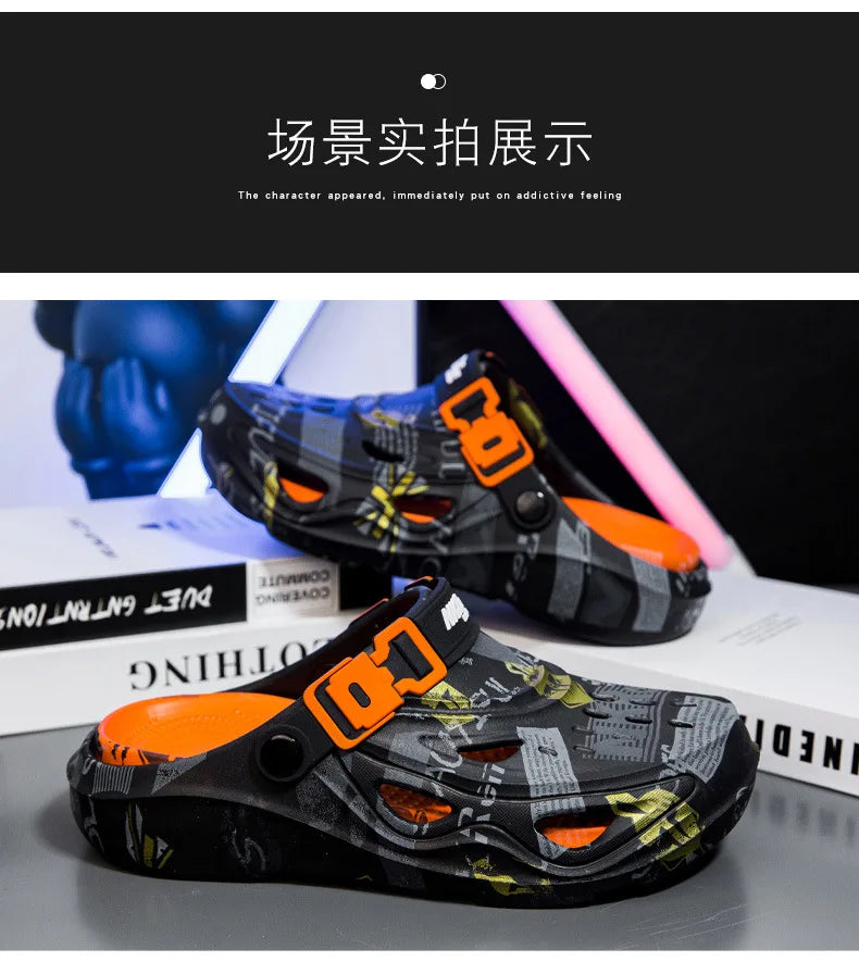 Men's Sports Sandals Summer Eva Light Soft Comfortable Men's Beach Sandals Fashion Platform Buckle Slip-on Graffiti Slippers