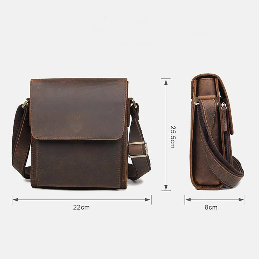 NASVA Men's Genuine Leather Shoulder Bag Vintage Small Crossbody Bag Casual Messenger Bag Outdoor Sports Sling Bag