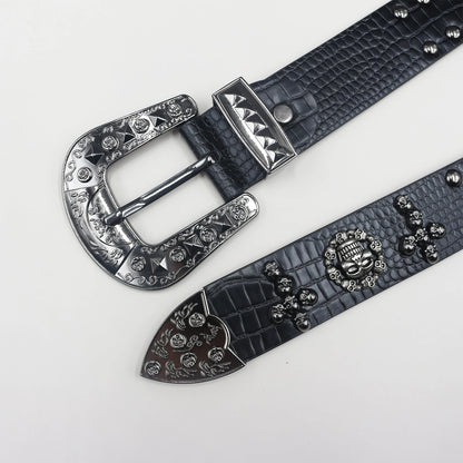 Cross skull Metal Rivet Cowboy Belt Genuine  Men Belt Punk Rivet Jeans Belts For Men Ceinture Homme Cinturones Hombre