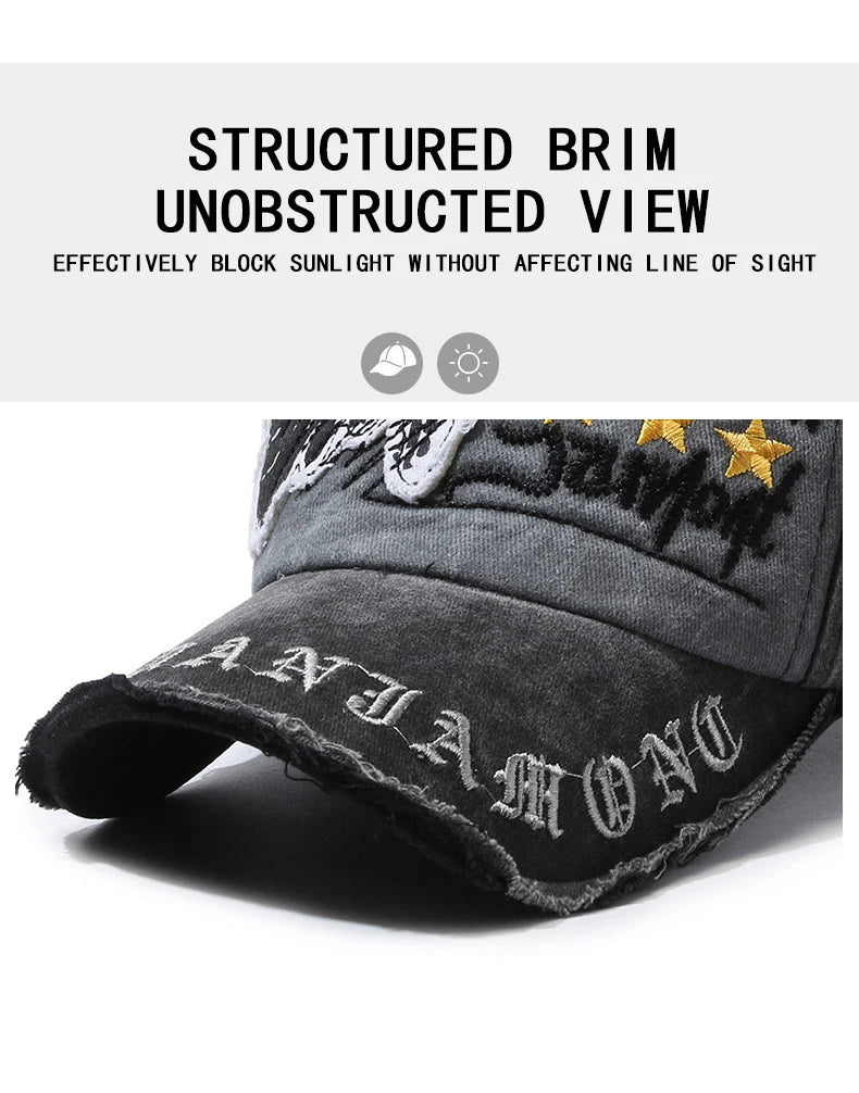 Four Seasons New Baseball Cap Retro Distressed Casual Outdoor Sports Hat Spring And Autumn Sunhat Letter Embroidery Cap Men