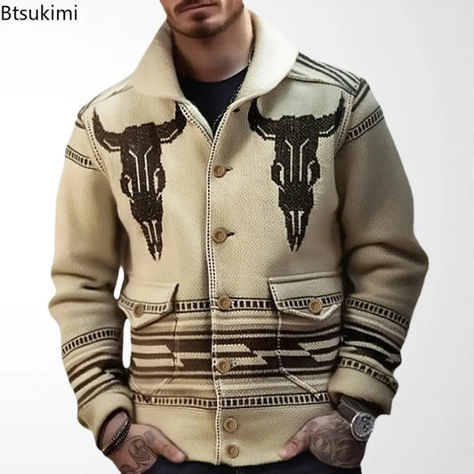 2026 Autumn Winter Men's Christmas Sweater Coat Thick Warm Sweater Cardigan Jumpers Zipper Coat with Pocket Men Knitted Sweater
