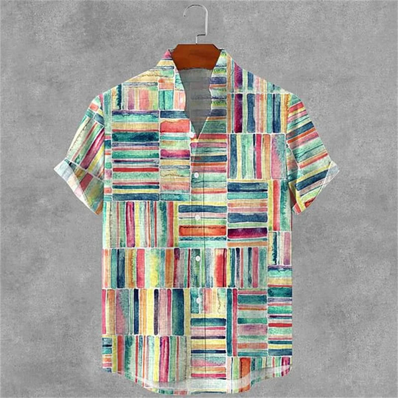 New Men's Samurai Hawaiian Shirt 3D Wave Print Casual Short Sleeve Top Loose Costume Fashion Vintage Shirt
