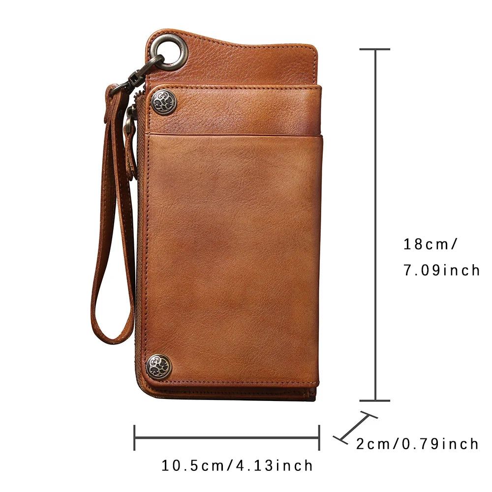 S.WORKER Full Grain Leather Long Wallet Men's Clutch Bag Genuine Leather Classic Purse Card Holder For Men
