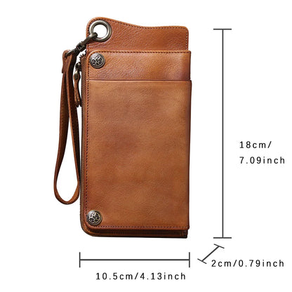 S.WORKER Full Grain Leather Long Wallet Men's Clutch Bag Genuine Leather Classic Purse Card Holder For Men