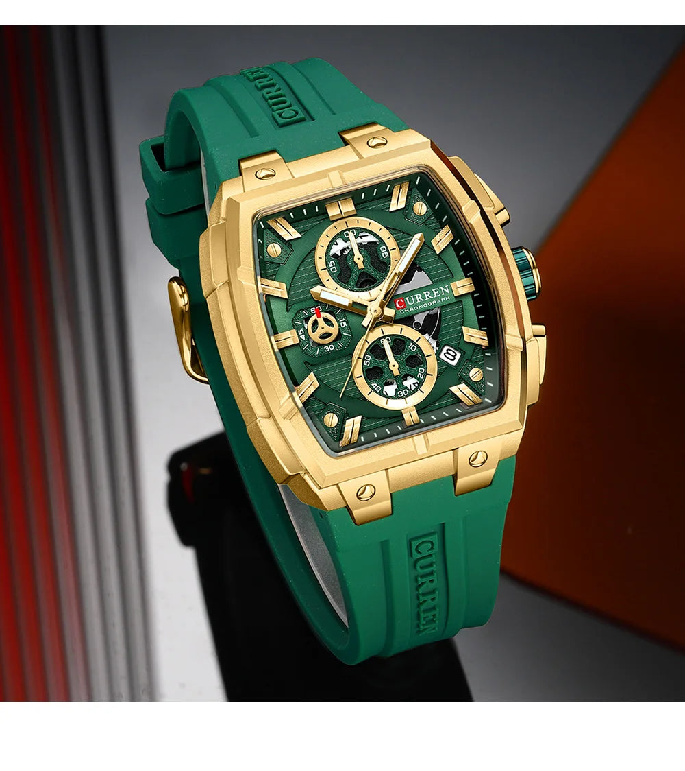 CURREN Luxury Vintage Watch for Men Sports Chronograph Quartz Wristwatches with Silicone Strap,Date,Luminous