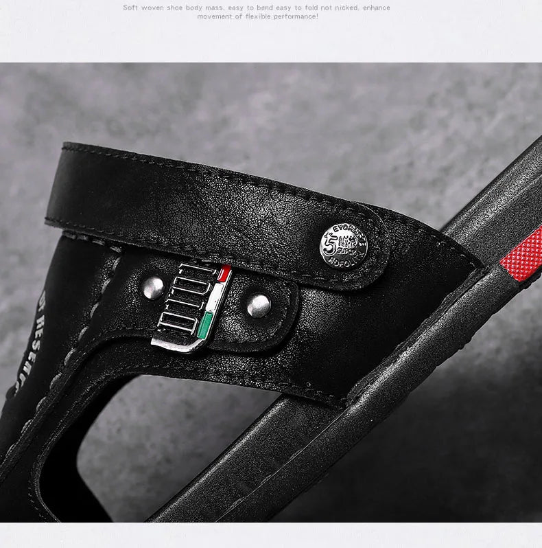 Men's Summer Genuine Leather Sandals Classic Roman Men Shoes Slippers Soft Comfortable Men Non-slip Walking Footwea Plus Size 47