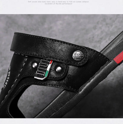 Men's Summer Genuine Leather Sandals Classic Roman Men Shoes Slippers Soft Comfortable Men Non-slip Walking Footwea Plus Size 47
