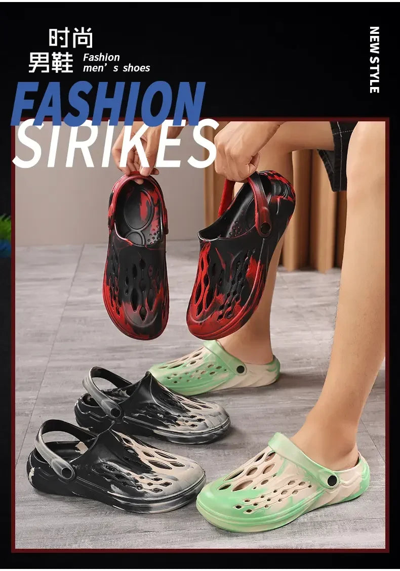 Outdoor Men's Summer Sandals Breathable EVA camouflage Slip-On Casual Shoes round Toe Flat Heel Color Block Pattern