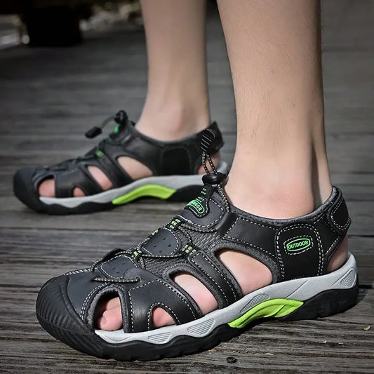 Men's Summer Outdoor Hiking Non-Slip Soft Bottom Sandals, Toe Protection, Middle-Aged Sports Beach Shoes