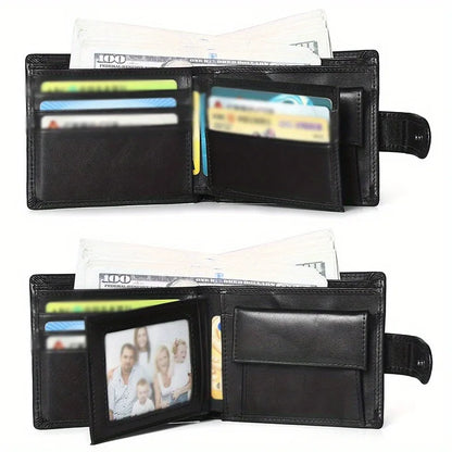 Men's Genuine Leather Wallet, Rfid Anti-Theft Brush, Anti-Magnetic, Short Coin Purse, Large Capacity, Multi-Slot Buckle Wallet