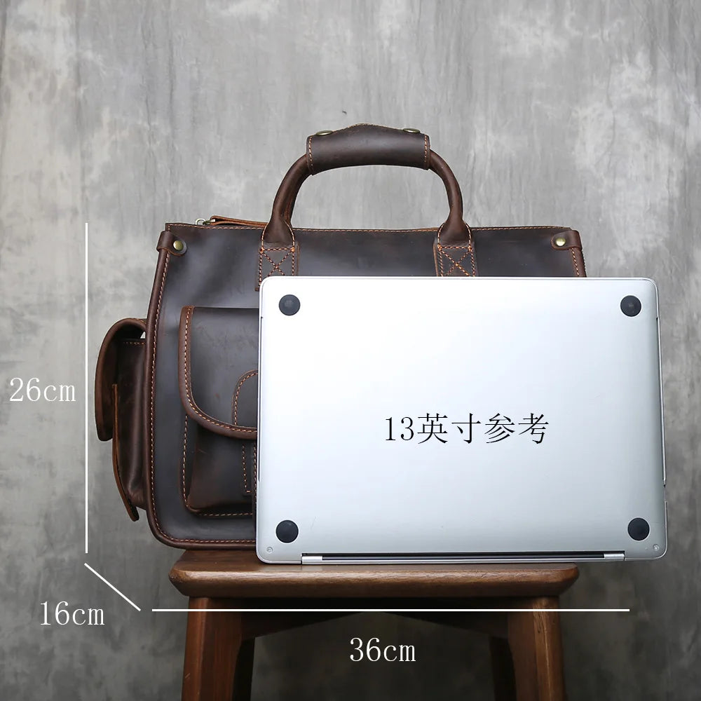 Crazy Horse Leather Retro Men's Horizontal Handbag Genuine Leather Niche Single Shoulder Cross Shoulder Large Capacity Briefcase