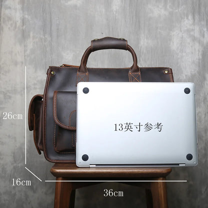 Crazy Horse Leather Retro Men's Horizontal Handbag Genuine Leather Niche Single Shoulder Cross Shoulder Large Capacity Briefcase
