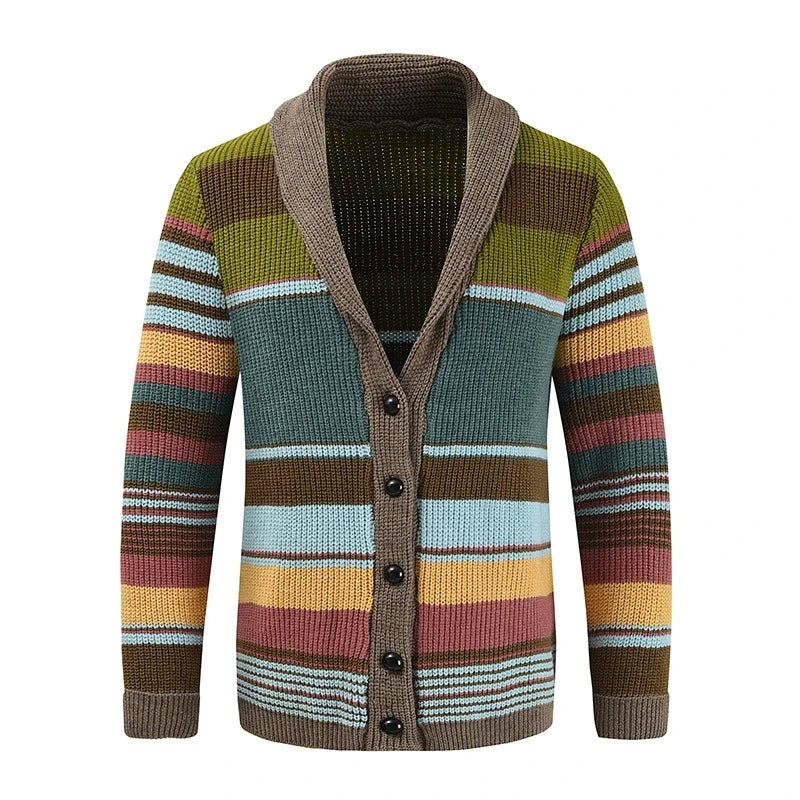 New European and American luxury fashion men's sweater jacket, autumn and winter lapel color blocked knitted cardigan top jacket