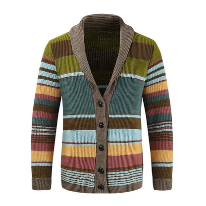 New European and American luxury fashion men's sweater jacket, autumn and winter lapel color blocked knitted cardigan top jacket