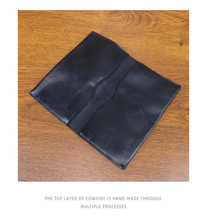 Large Capacity Men Wallet Vintage Genuine Cow Leather Handbag Card Holder Phone Pocket High Quality Handmade Male Money Clips