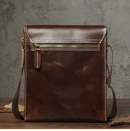 NUKA Men's Genuine Leather Shoulder Bag Retro Flap Crossbody Bags Casual Trend Satchel High Quality Luxury Cowhide Messenger Bag