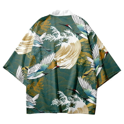 Japanese Style Cosplay Shirt 3D Crane Print For Men Women Traditional Samurai Kimono Haori Japanese Beach Yukata