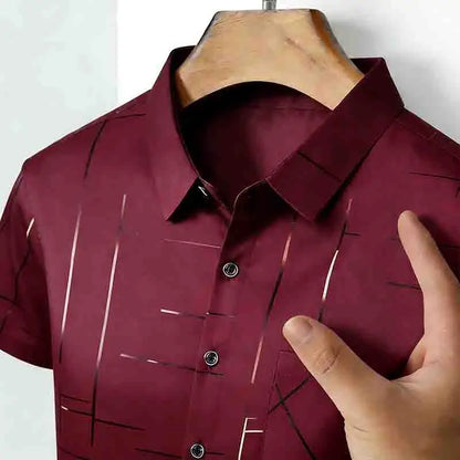 2026 High-Quality Men's Casual Fashion Shirt Short Sleeve Button-Down with Geometric Pattern