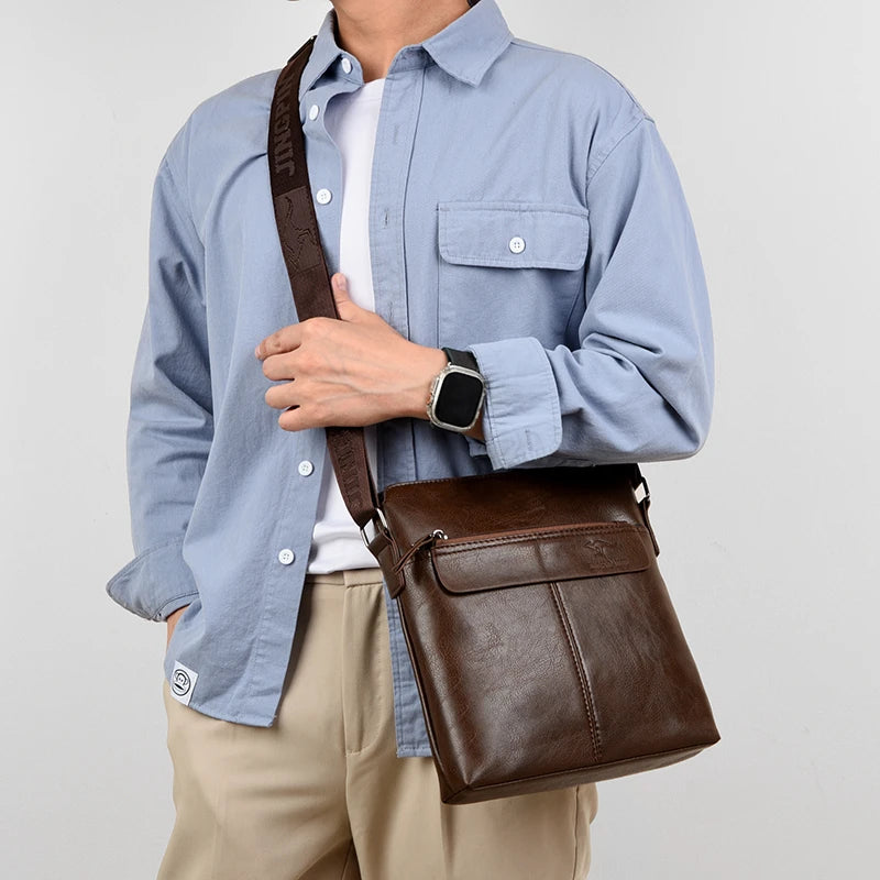 Men's Business Casual Backpack, Single-Shoulder Crossbody Pu Leather Briefcase, Multi-Compartment Large Capacity