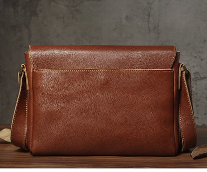 NUKA Men's Genuine Leather Shoulder Bag Retro Original Cowhide Horizontal Crossbody Deluxe Flap Messenger Bags For 11 Inch Ipad