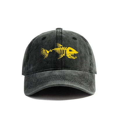 Fishbone Baseball Cap Summer Distressed Dad Hats Men Women Outdoor Casual Printed Fishing Skeleton Fish Bone Caps