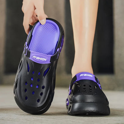 Men's Sandals Fashionable Hollow Casual Slippers Lightweight EVA Garden Shoes Thick-Soled Outdoor Walking Beach Water Shoes