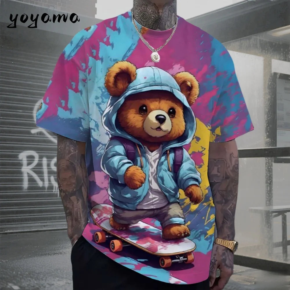 Men's T-Shirts Hip Hop Bear Pattern 3D Print Men's Clothing Summer New Streetwear Oversized Unisex T-Shirt Harajuku Men Clothes