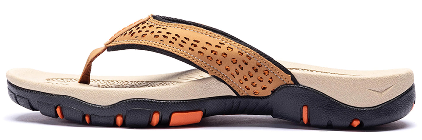 Plus Big Size 49 50 51 52 Mens Flip Flops Slippers PU Leather Beach Shoes TPR Outsoles Hard-Wearing Outdoor Style
