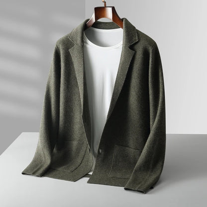 100% Pure Wool Cardigan Men's Spring And Autumn High-End Outerwear Sweater Casual Small Suit Jacket Olive Collar Sweater