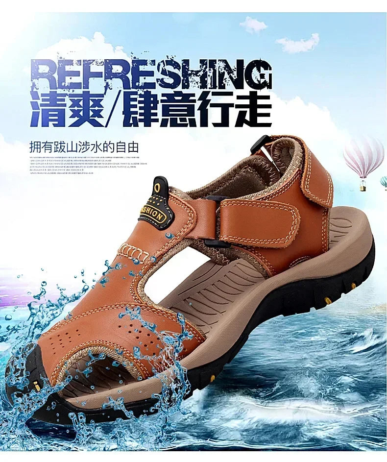 2026 New Men's Sandals Handmade Thick Bottom Rubber Breathable Casual Slip-On Beach Shoes Leather Upgraded Version