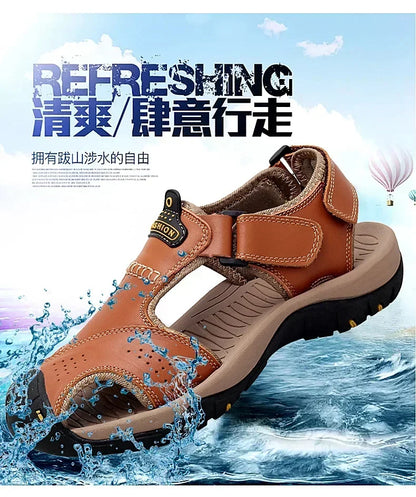 2026 New Men's Sandals Handmade Thick Bottom Rubber Breathable Casual Slip-On Beach Shoes Leather Upgraded Version