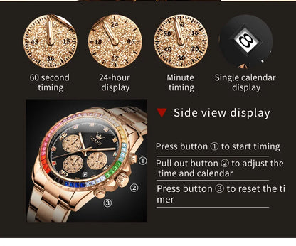 Watch for Men OLEVS Rainbow Gemstone Bezel Business Luxury Top Brand Quartz Watches Waterproof Sports Watches reloj hombre