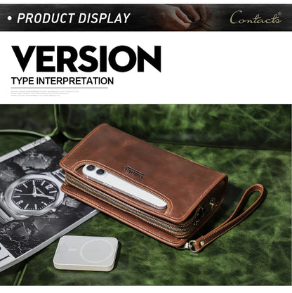 CONTACT'S Genuine Leather Handbag Men Vintage Small Cluth Bag 6 Card Holder iPad Mini Metal Lock Travel Business Pouch Bag