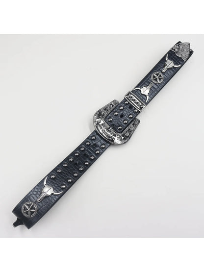 2025 New Bull head  Rivet Belt Metal Pyramid Belt Men and Women Punk Hardware Jeans Belt Y2K Designer  Women's