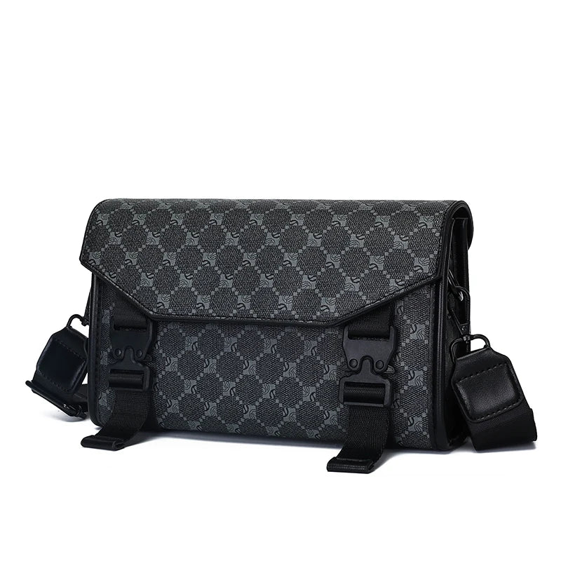 Men's Classic Printed Crossbody Bag – Gray Geometric Pattern Sling Bag with Buckle Closure Ideal for Daily Commute & Casual Wear