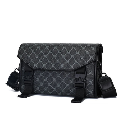 Men's Classic Printed Crossbody Bag – Gray Geometric Pattern Sling Bag with Buckle Closure Ideal for Daily Commute & Casual Wear