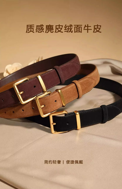 Fashion Suede Cowhide Womens Belts Genuine Leather Luxury Designer Belt Slim Waist Dresses Jeans Girdle