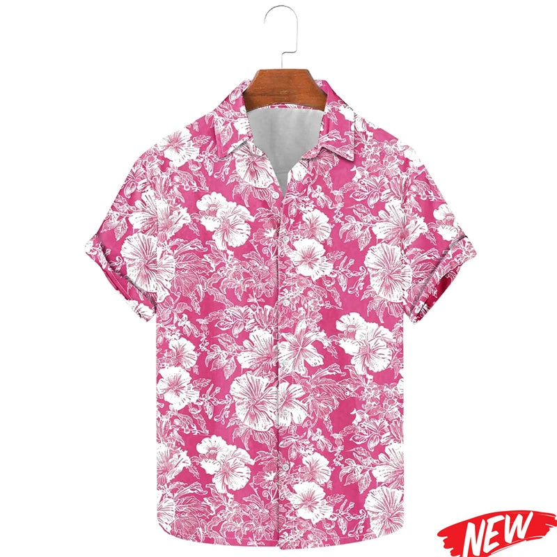Hawaiian Flower Leaf Graphic Shirts For Men Cool 3d Printing Plants Lapel Shirt Tops Beach Short Sleeve Aloha vacation Shirts