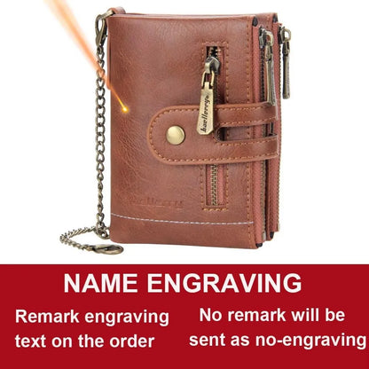 New Men Wallets Name Engraving 11 Card Holders Men Short Purse Double Zipper Coin Pocket High Quality Male Purse Cartera