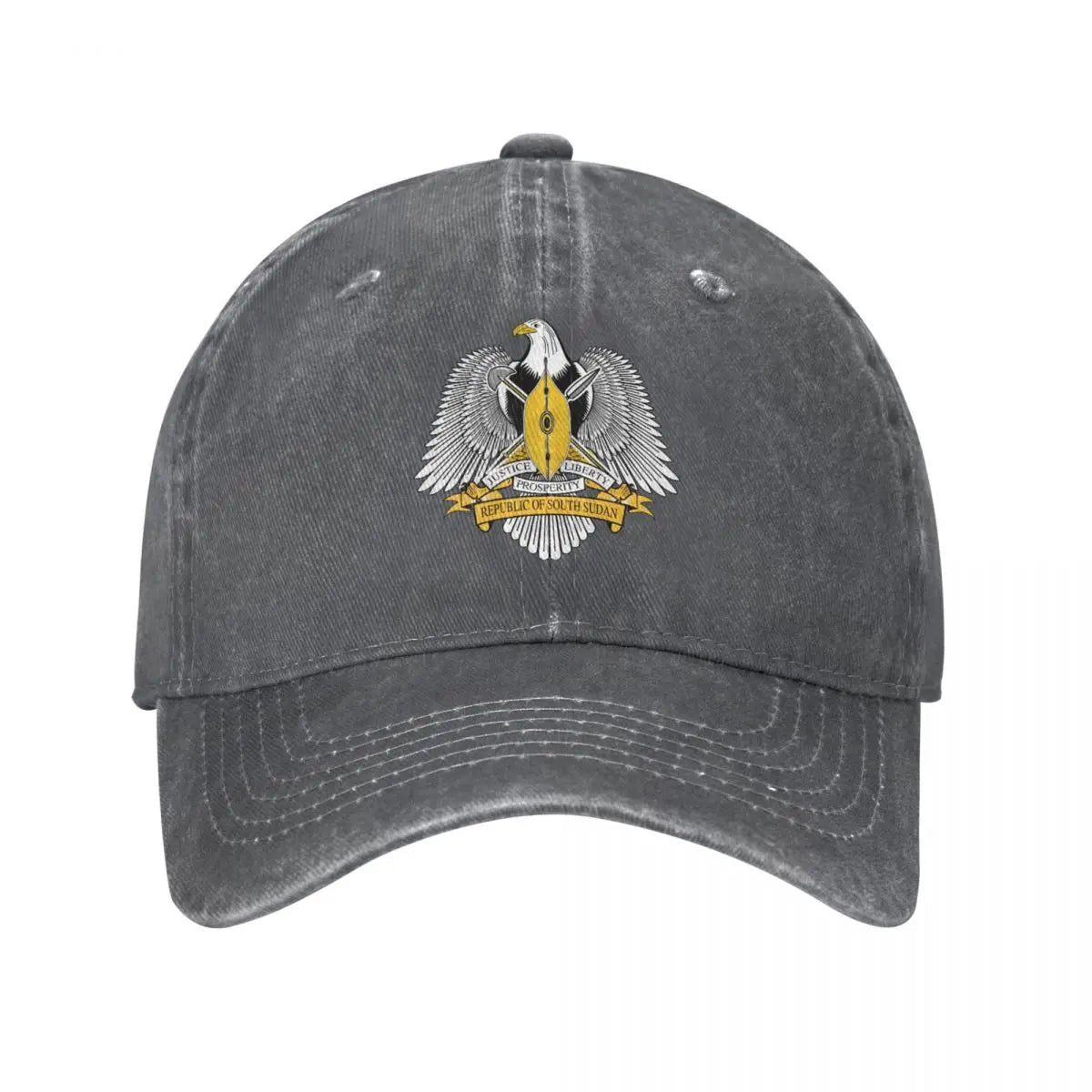 Men Baseball Cap South Sudan Emblem Charcoal Washed Denim Classic Vintage Cotton Dad Trucker Hat Unisex Adult