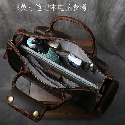 Crazy Horse Leather Retro Men's Horizontal Handbag Genuine Leather Niche Single Shoulder Cross Shoulder Large Capacity Briefcase