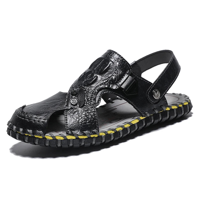 Handmade Men's Summer Sandals Genuine Leather Beach Rubber Flip Flops Classic Roman Male Sandals Outdoor Dual-Purpose Slippers