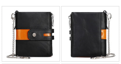 HUMERPAUL Genuine Leather Men's Wallet Fashion Quality Travel Purse Rfid Protect Credit Card Holder Wollst for Men with Chain