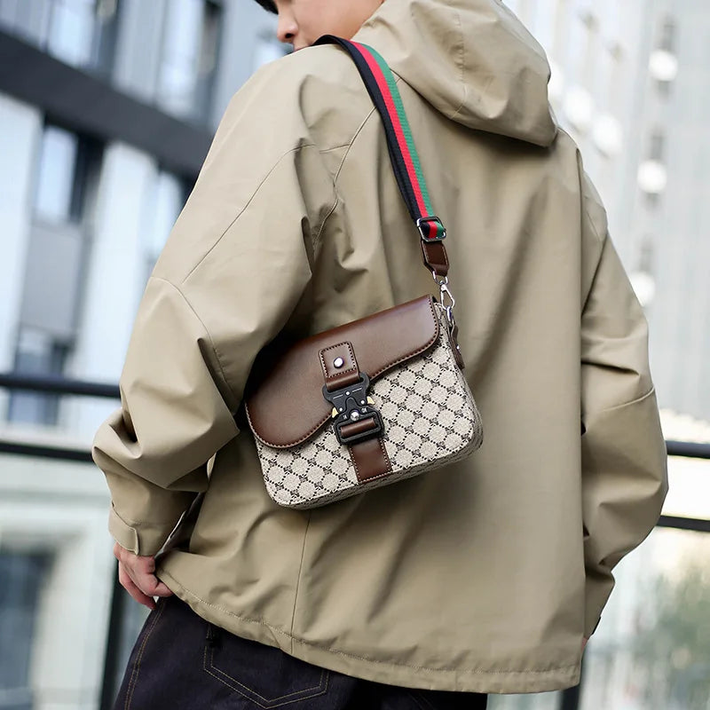 Luxury Plaid Crossbody Bags Men Fashion Buckle Flap Men's Crossbody Bag Casual Shoulder Bag Male Waterproof Business Sling Bags
