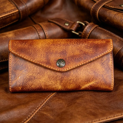 Genuine Leather Retro Men Handmade Wallet Handbag High Quality Phone Pocket Simple Card Bag Big Capacity Male Purses