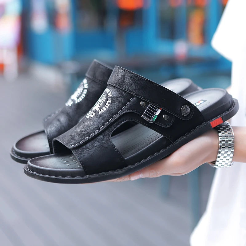 Men's Summer Genuine Leather Sandals Classic Roman Men Shoes Slippers Soft Comfortable Men Non-slip Walking Footwea Plus Size 47